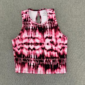 Decree Athletic Tie Dye Crop Top Medium Pink White Sleeveless Round‎ Neck